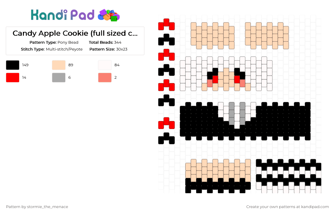 Candy Apple Cookie (full sized clown) - Pony Bead Pattern by kismet on Kandi Pad - beige