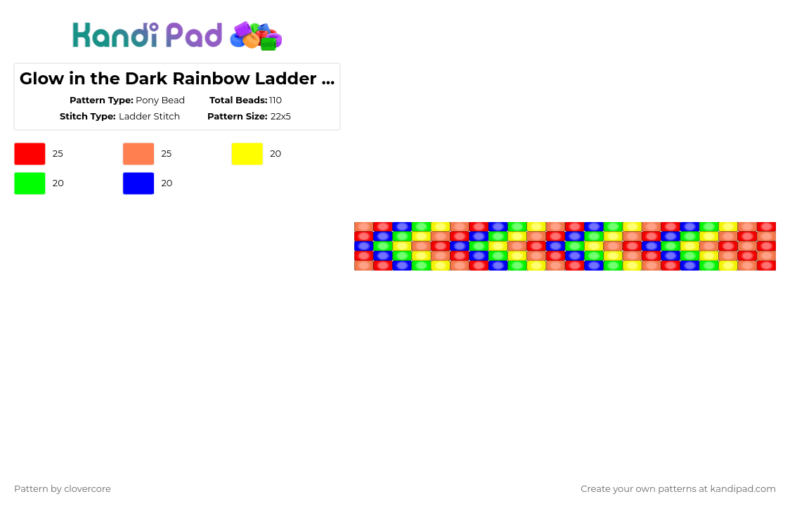 Glow in the Dark Rainbow Ladder Cuff - Pony Bead Pattern by stormie_the_menace on Kandi Pad - red,orange,rainbow