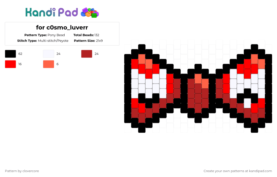 for c0smo_luverr - Pony Bead Pattern by stormie_the_menace on Kandi Pad - white,red
