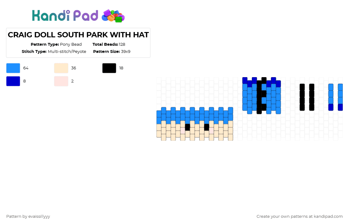 CRAIG DOLL SOUTH PARK WITH HAT - Pony Bead Pattern by evaissillyyy on Kandi Pad - beige, light blue