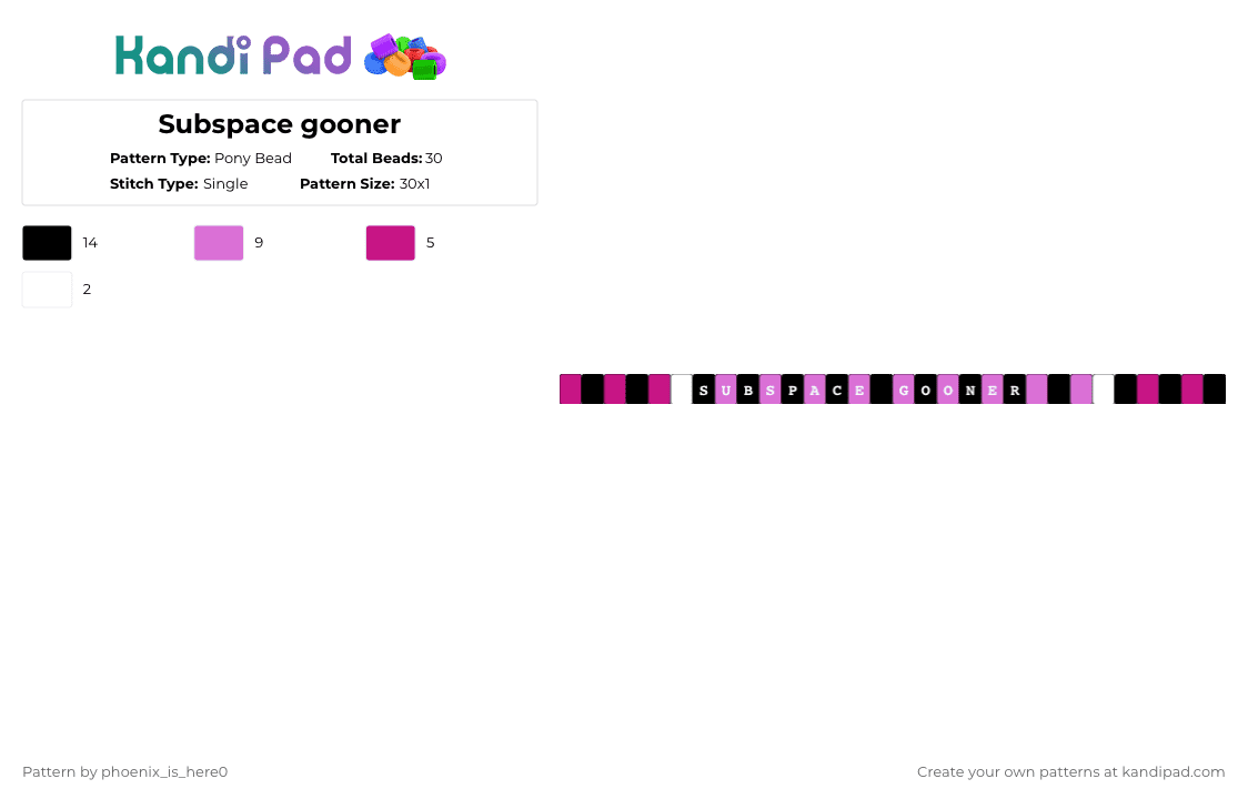Subspace gooner - Pony Bead Pattern by phoenix_is_here0 on Kandi Pad - pink