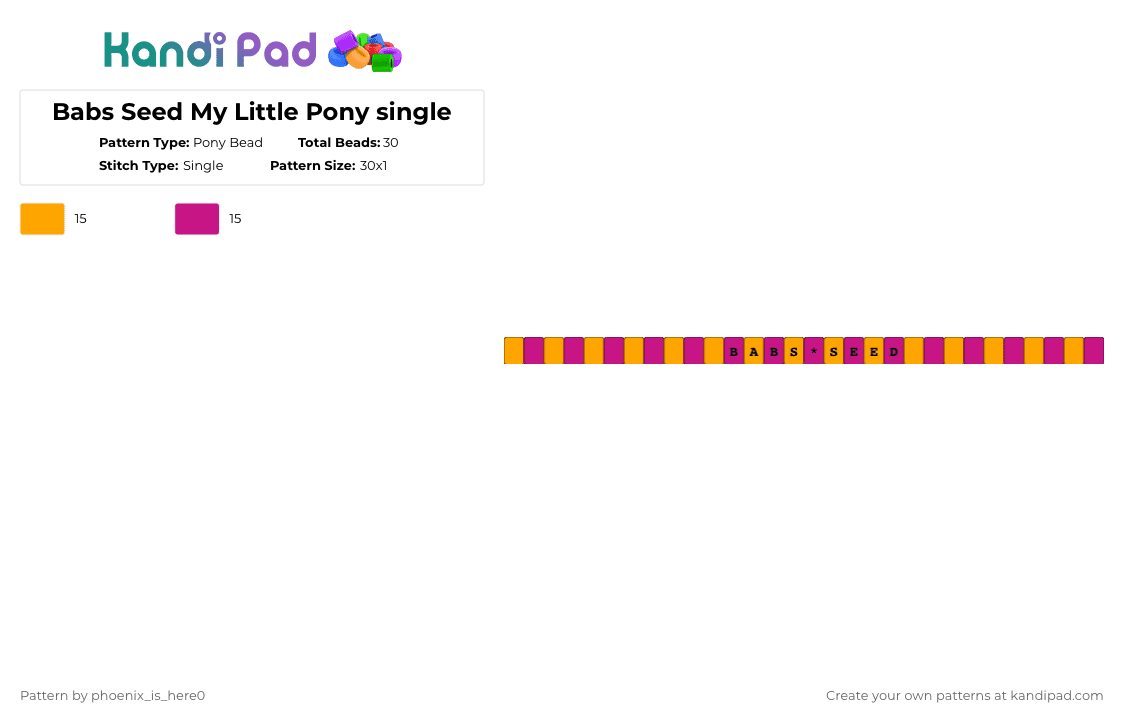 Babs Seed My Little Pony single - Pony Bead Pattern by phoenix_is_here0 on Kandi Pad - orange,pink