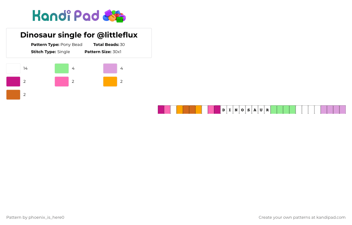 Dinosaur single for @littleaxel - Pony Bead Pattern by phoenix_is_here0 on Kandi Pad - pink
