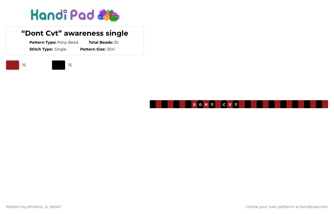 “Dont Cvt” awareness single - Pony Bead Pattern by phoenix_is_here0 on Kandi Pad - red,black
