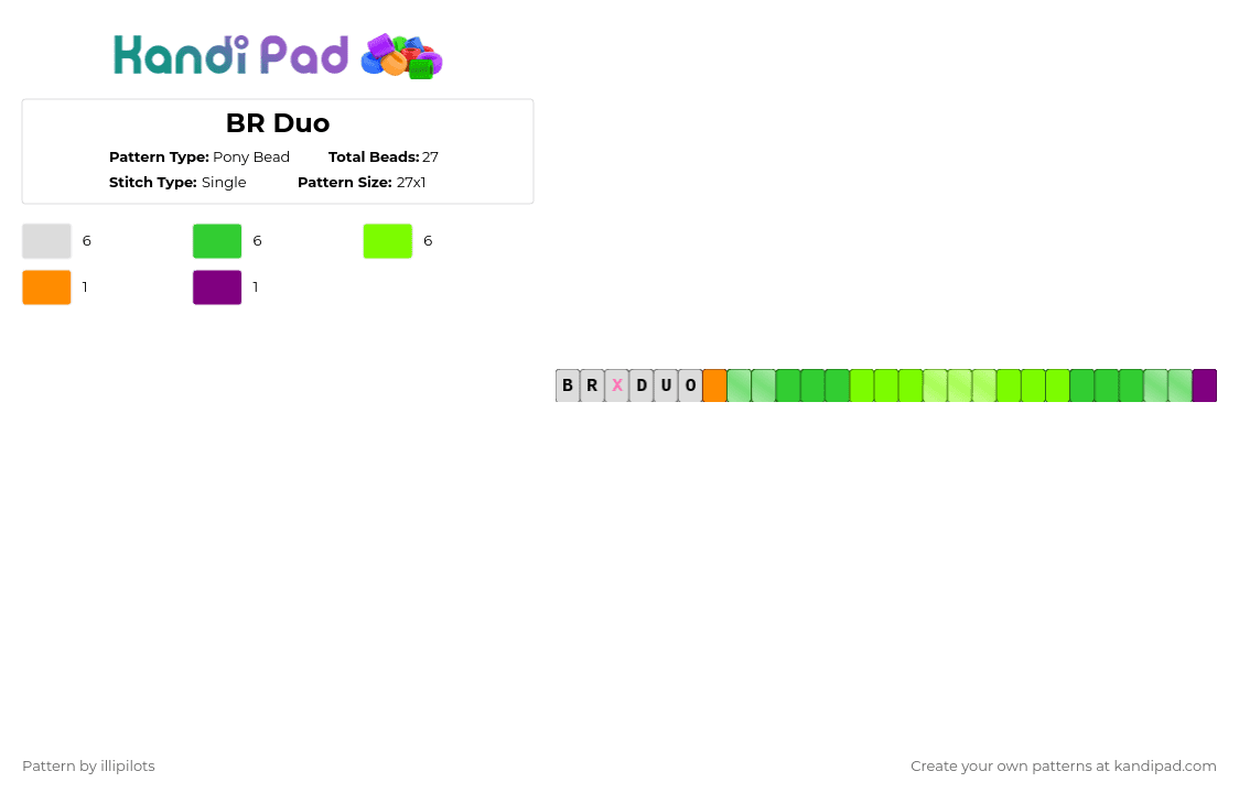 BR Duo - Pony Bead Pattern by illipilots on Kandi Pad - green,brduo,illipilots