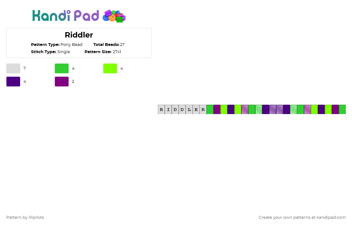 Riddler - Pony Bead Pattern by illipilots on Kandi Pad - green,illipilots