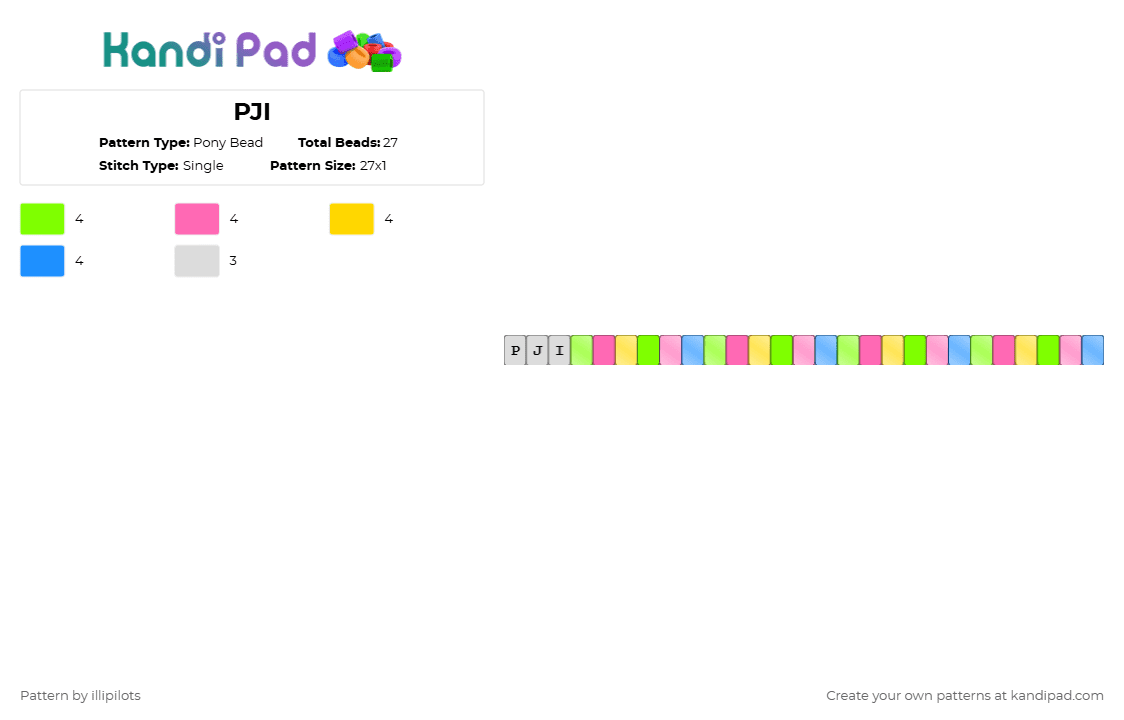 PJI - Pony Bead Pattern by illipilots on Kandi Pad - green,pink,illipilots,pji