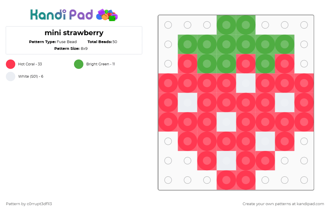 mini strawberry - Fuse Bead Pattern by c0rrupt3df1l3 on Kandi Pad - red