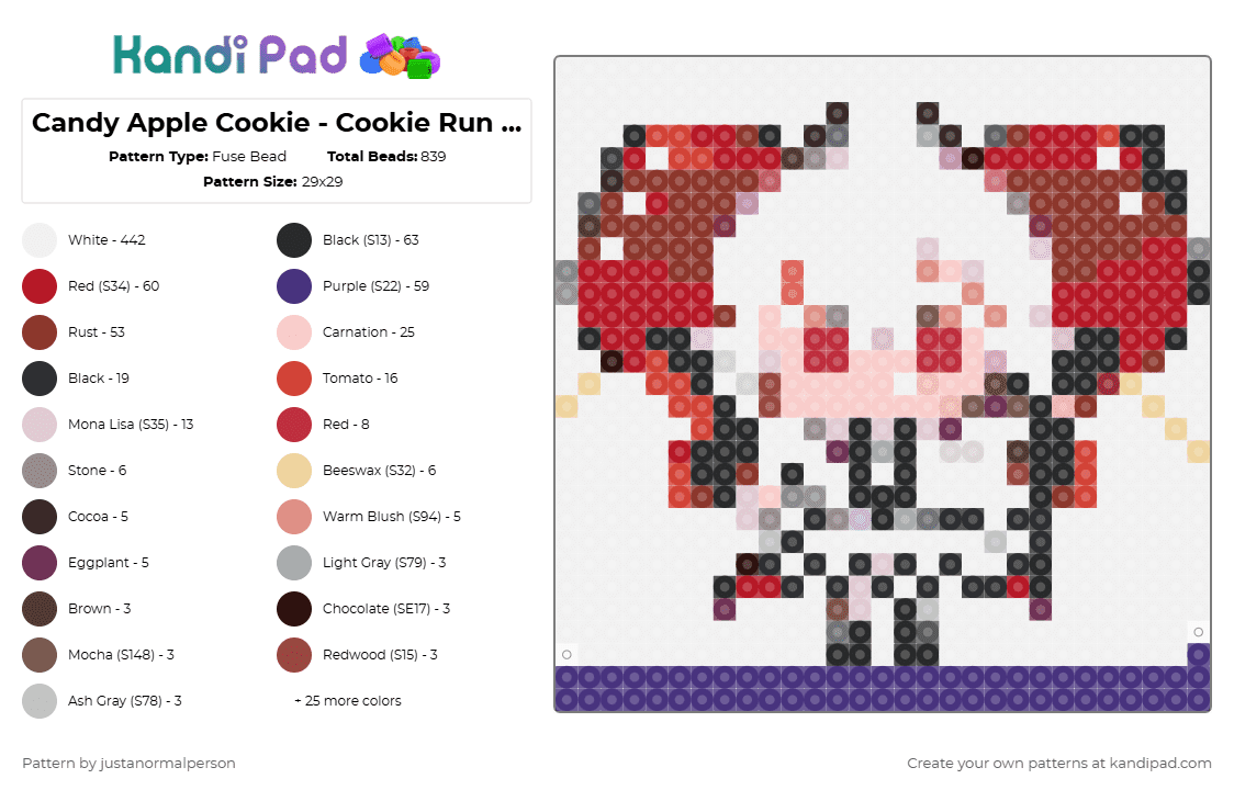 Candy Apple Cookie - Cookie Run Kingdom - Fuse Bead Pattern by justanormalperson on Kandi Pad - white,red,beige,purple