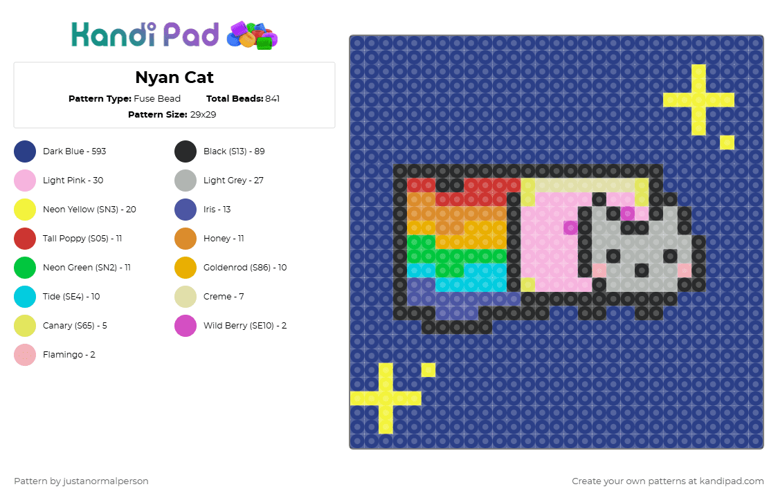 Nyan Cat - Fuse Bead Pattern by justanormalperson on Kandi Pad - blue