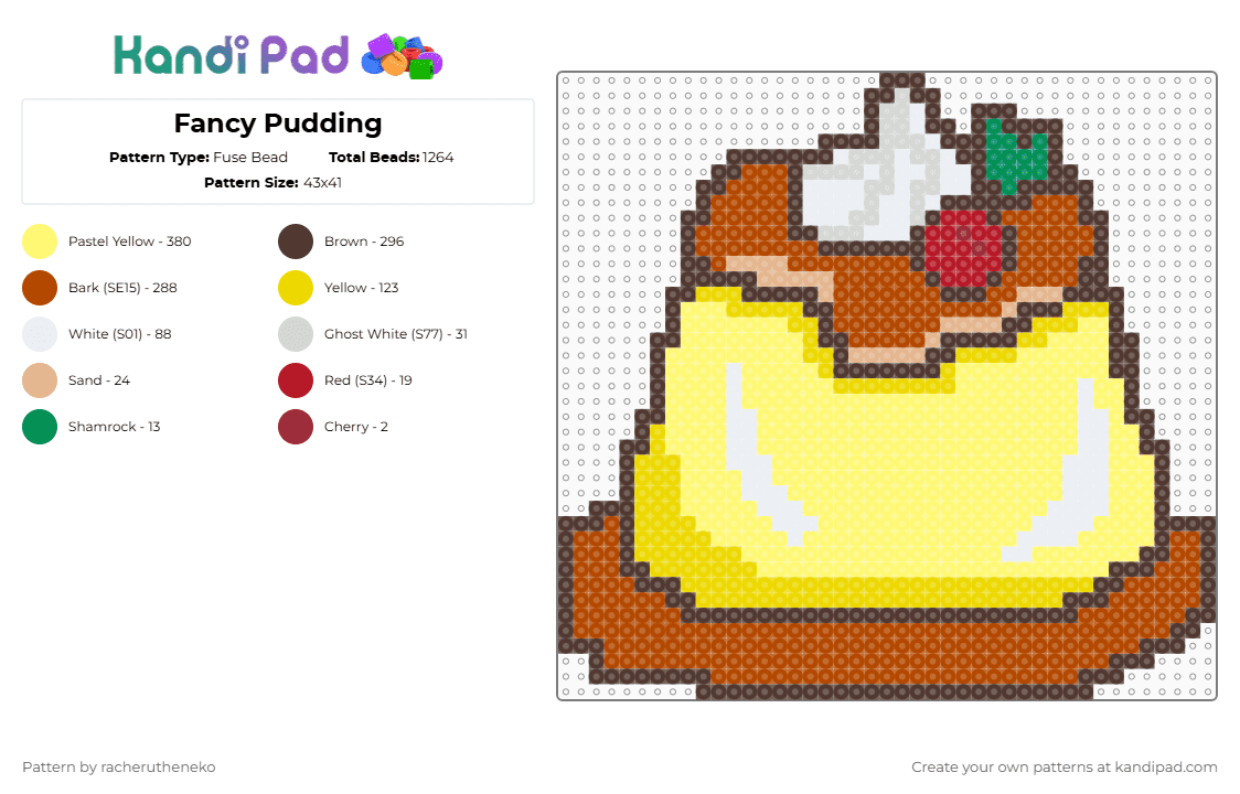 Fancy Pudding - Fuse Bead Pattern by racherutheneko on Kandi Pad - red,brown,yellow,cotddessertsfancy,pudding,cute,japan
