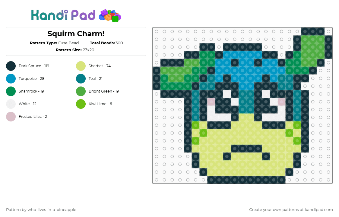 Squirm Charm! - Fuse Bead Pattern by who-lives-in-a-pineapple on Kandi Pad - yellow,green,squirm,dandys world,dw,roblox