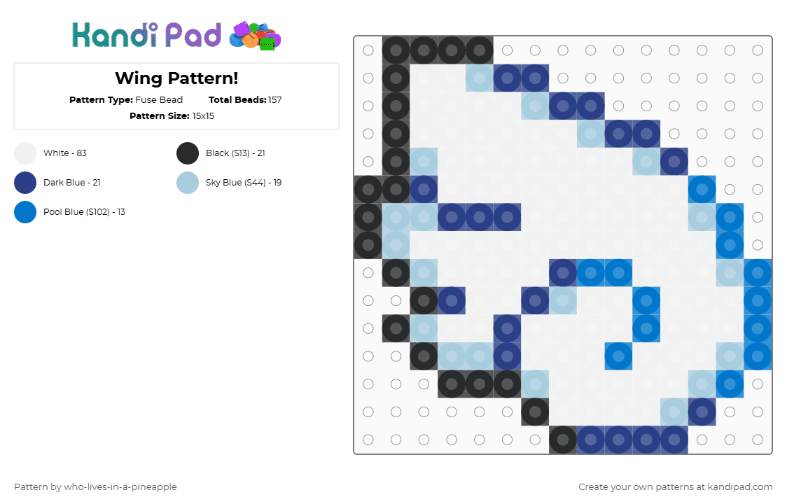 Angel Wing Pattern! - Fuse Bead Pattern by who-lives-in-a-pineapple on Kandi Pad - white,light blue,blue