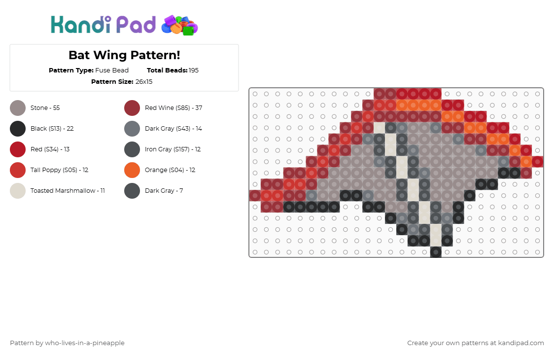 Bat Wing Pattern! Fuse Bead Pattern - Kandi Pad | Kandi Patterns, Fuse ...