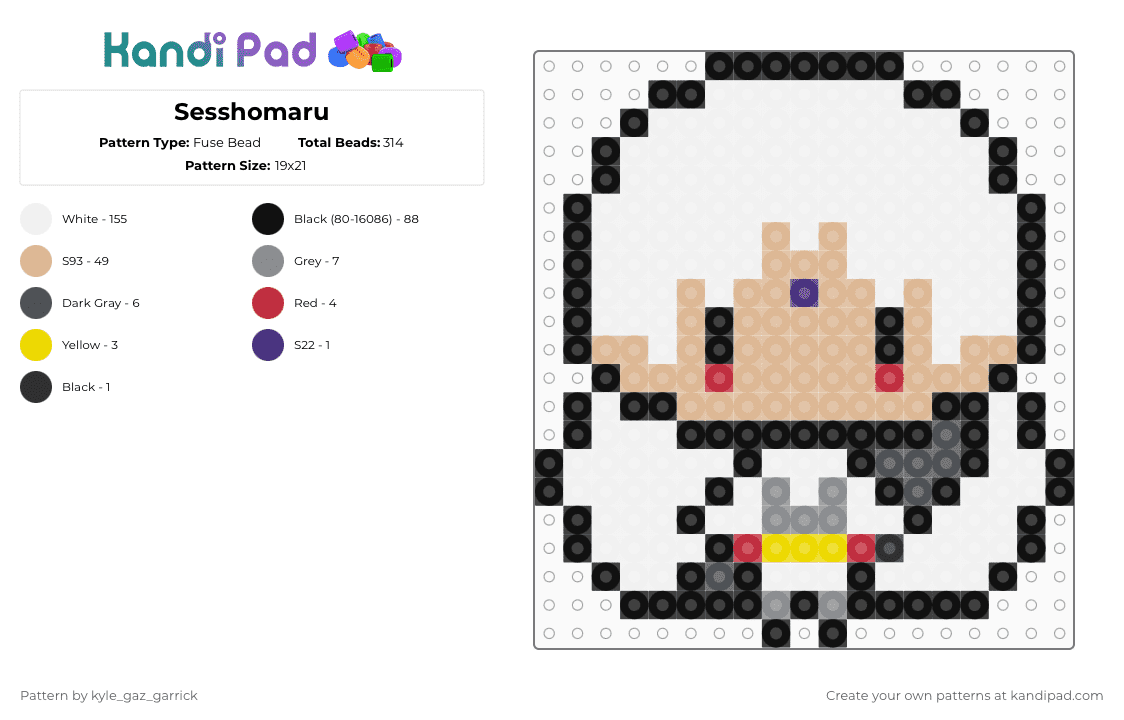 Sesshomaru - Fuse Bead Pattern by kyle_gaz_garrick on Kandi Pad - white,beige,gray,inuyasha,sesshomaru