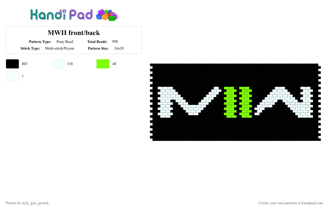 MWII front/back - Pony Bead Pattern by kyle_gaz_garrick on Kandi Pad - black,white,cod,mwii,call of duty