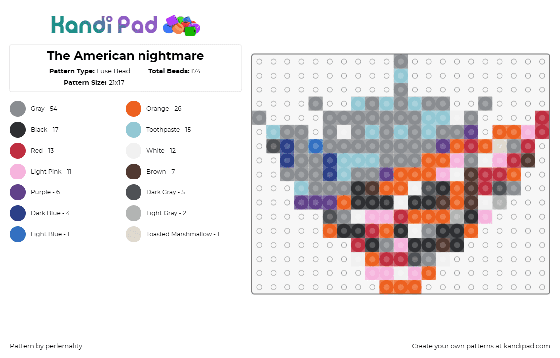 The American nightmare - Fuse Bead Pattern by perlernality on Kandi Pad - american nightmare,cody rhodes,skull,wrestling,red