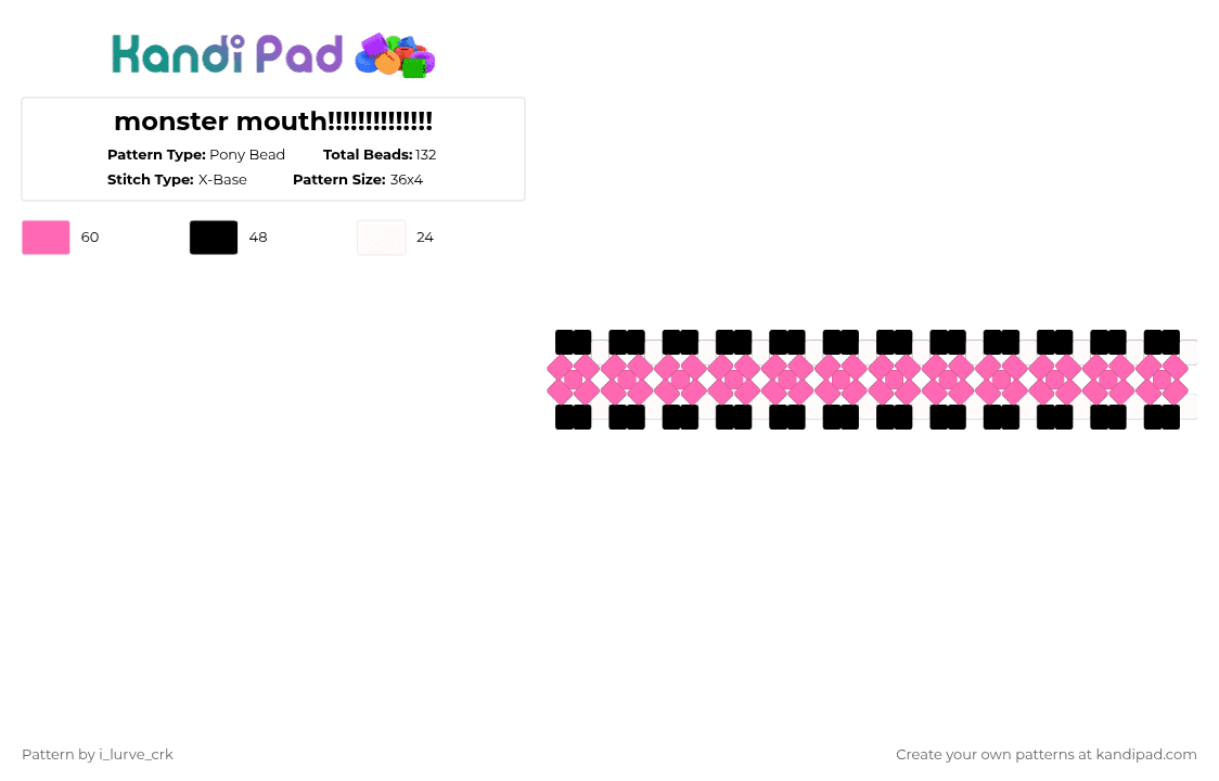 monster mouth!!!!!!!!!!!!!! - Pony Bead Pattern by i_lurve_crk on Kandi Pad - white,pink,cotdcreativity
