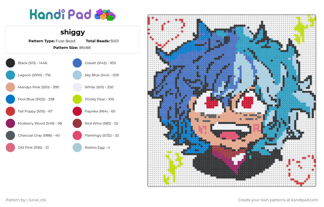 shiggy - Fuse Bead Pattern by i_lurve_crk on Kandi Pad - blue,light blue