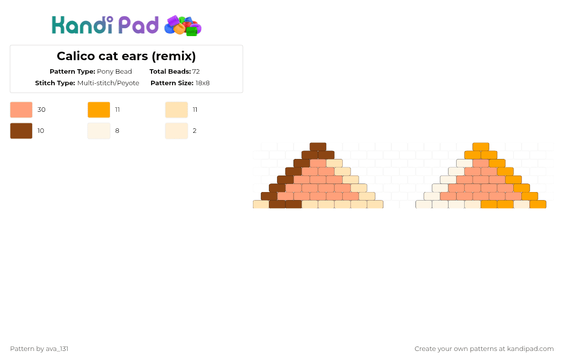 Calico cat ears - Pony Bead Pattern by ava_131 on Kandi Pad - orange