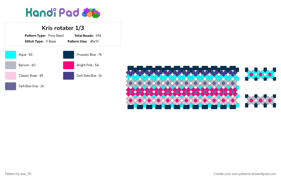 Kris rotater 1/3 - Pony Bead Pattern by ava_131 on Kandi Pad - deltarune, kris, light blue, pink, rotator
