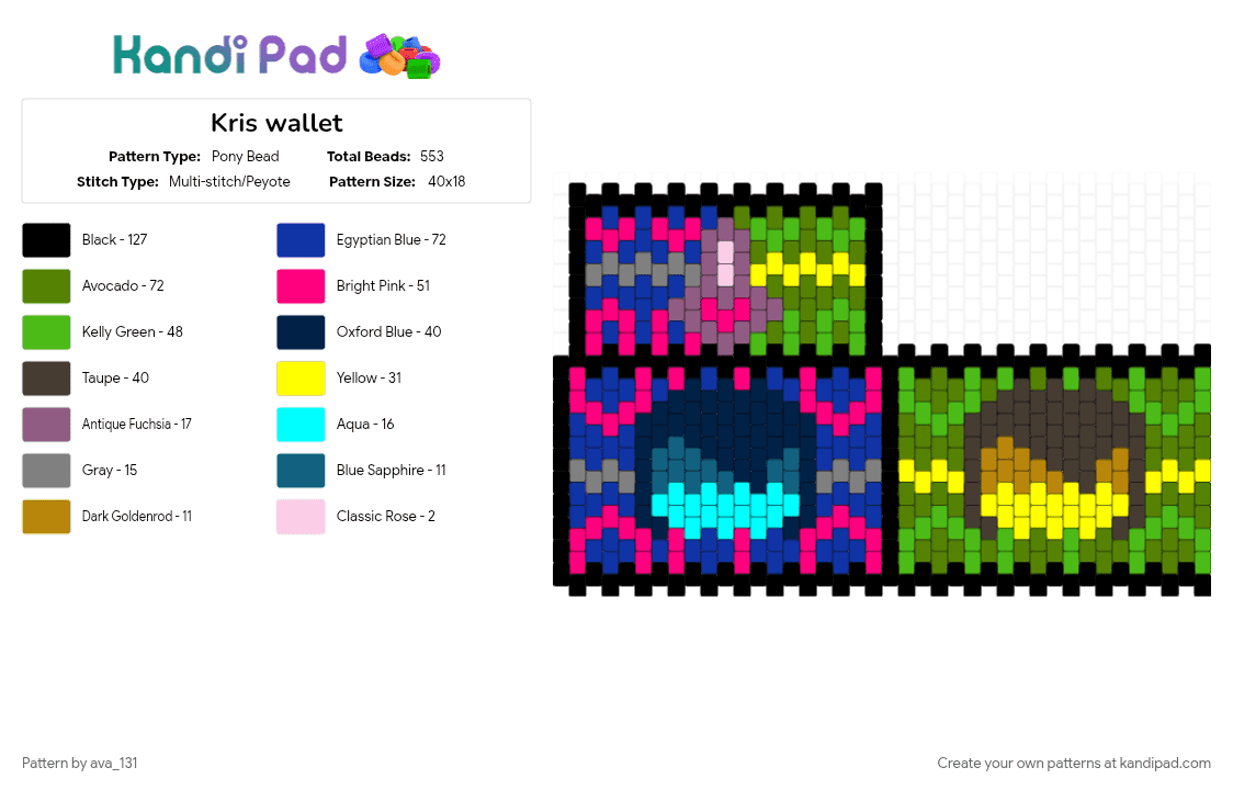 Kris wallet - Pony Bead Pattern by ava_131 on Kandi Pad - blue, deltarune, green, kris, pink, purple, wallet