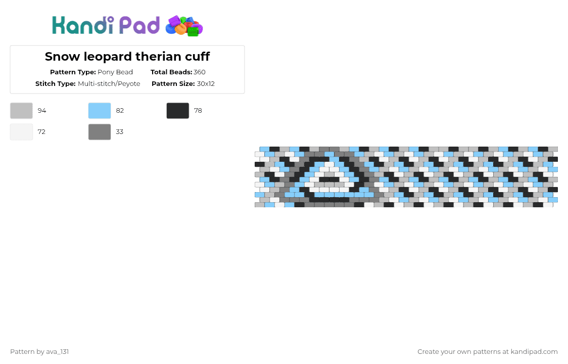 Snow leopard therian cuff - Pony Bead Pattern by ava_131 on Kandi Pad - beige, light blue
