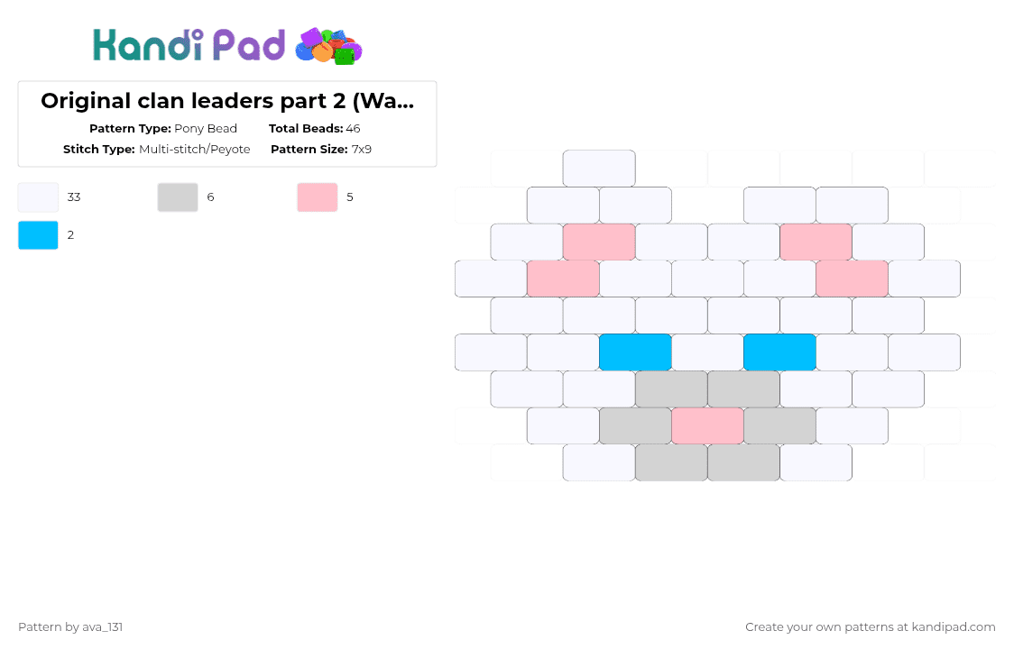 Original clan leaders part 2 (Warrior cats) - Pony Bead Pattern by ava_131 on Kandi Pad - light blue, pink, white