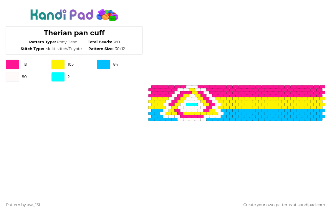 Therian pan cuff - Pony Bead Pattern by ava_131 on Kandi Pad - yellow,pink