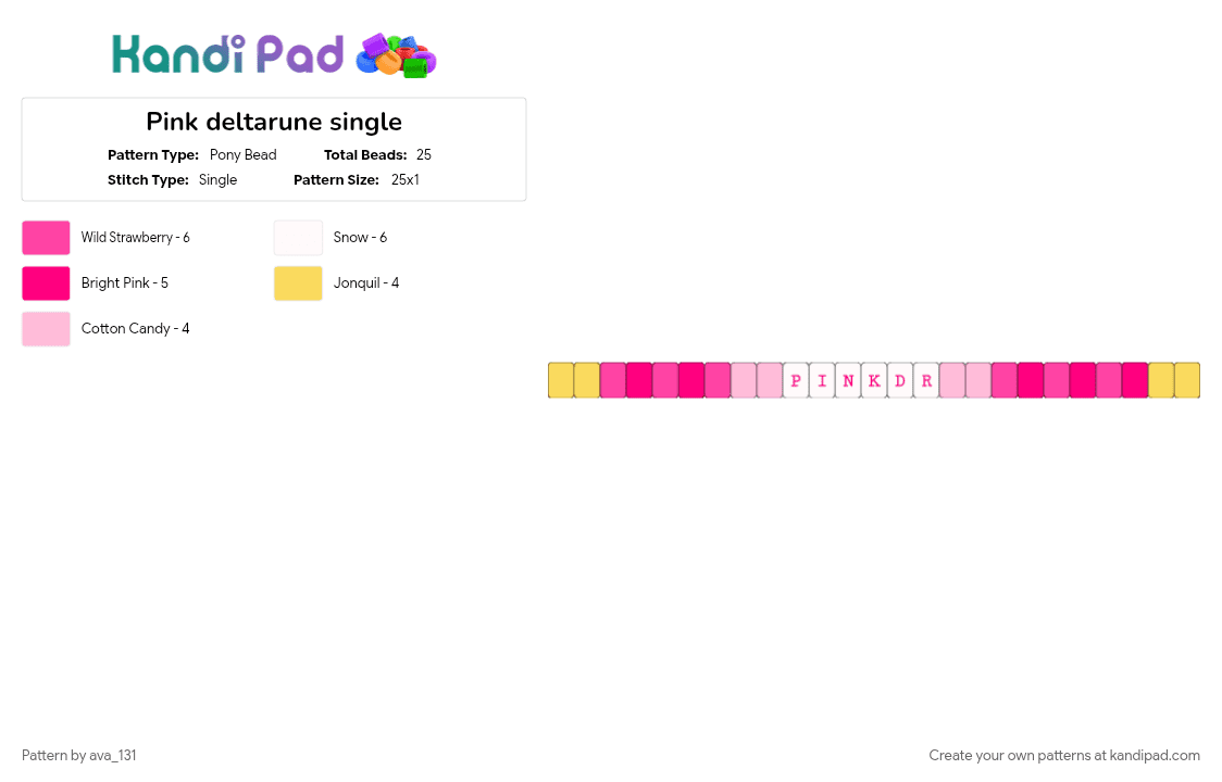 Pink deltarune single - Pony Bead Pattern by ava_131 on Kandi Pad - pink