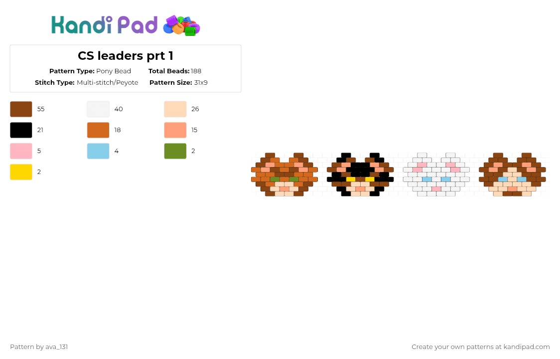 CS leaders prt 1 - Pony Bead Pattern by ava_131 on Kandi Pad - beige,red,orange