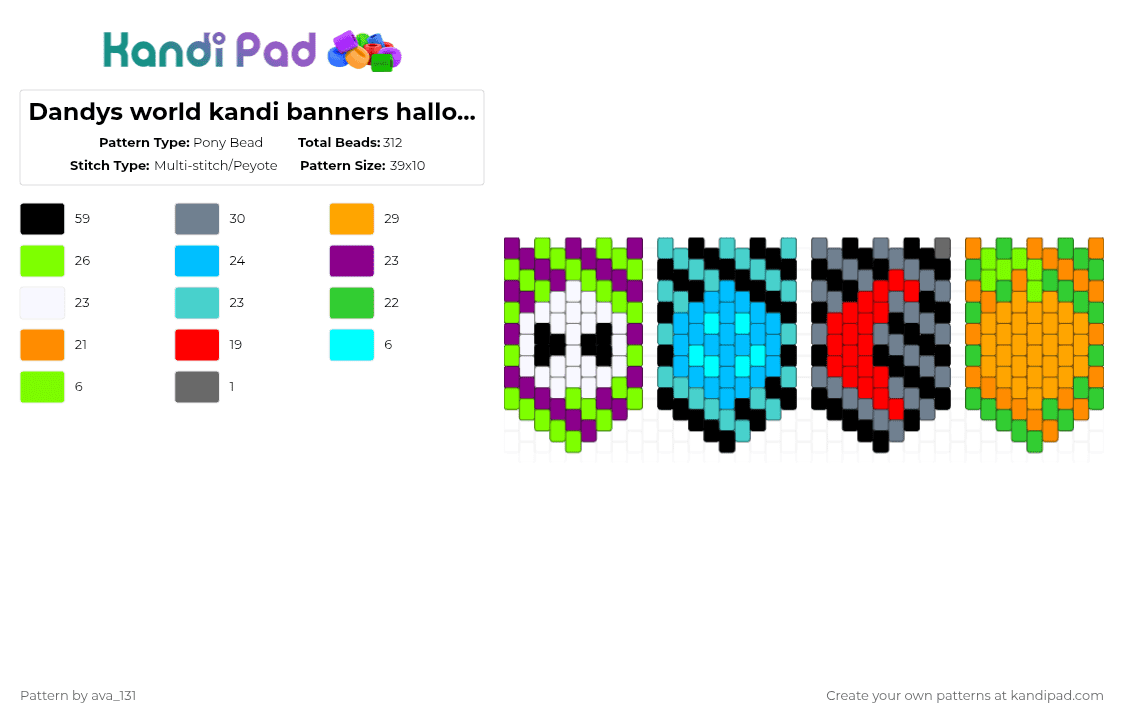 Dandys world kandi banners halloween - Pony Bead Pattern by ava_131 on Kandi Pad - green,light blue,orange