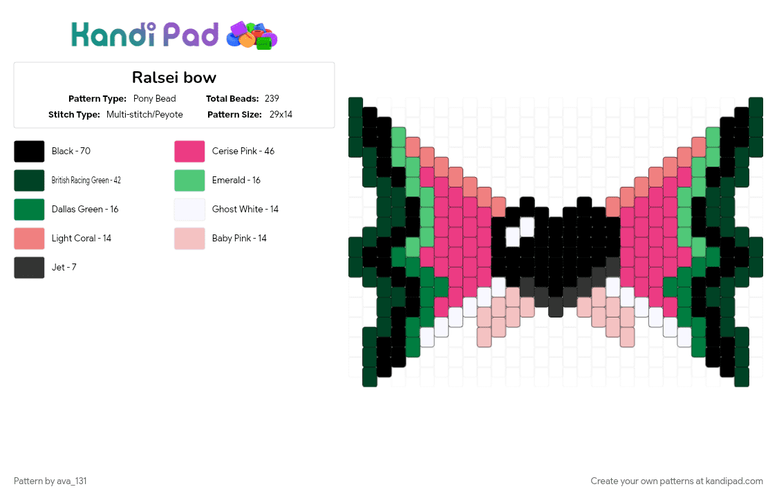 Ralsei bow - Pony Bead Pattern by ava_131 on Kandi Pad - black, pink