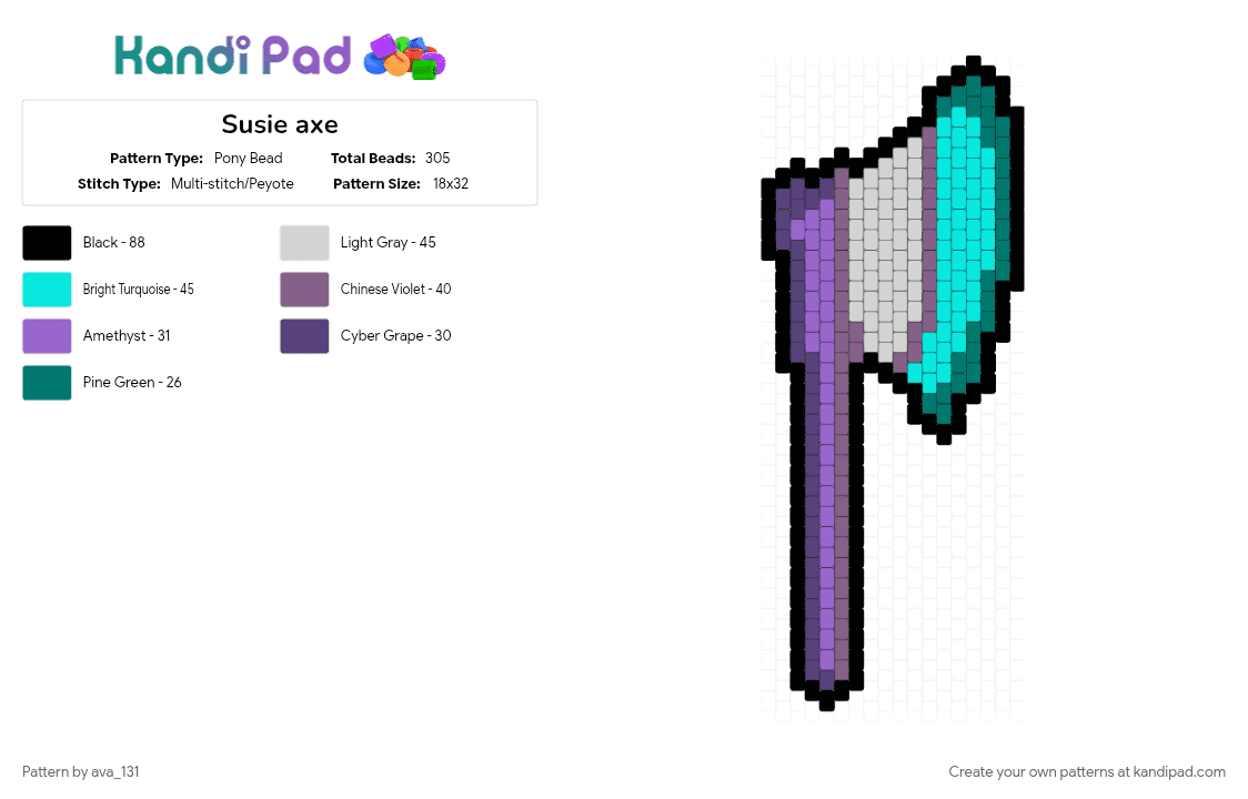Susie axe - Pony Bead Pattern by ava_131 on Kandi Pad - light blue, purple