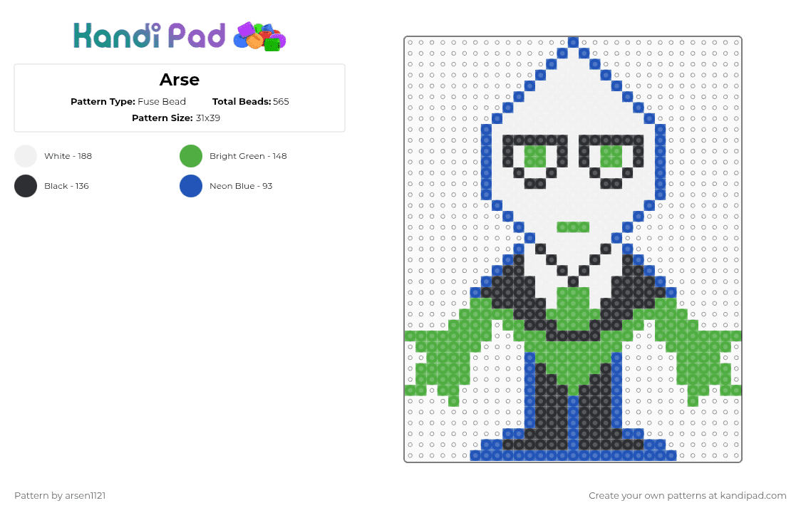 Arse - Fuse Bead Pattern by arsen1121 on Kandi Pad - blue,green