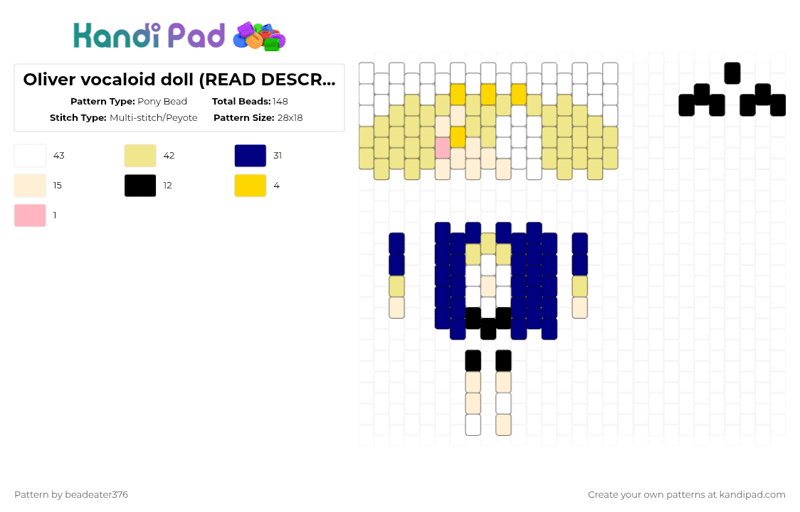 Oliver vocaloid doll (READ DESCRIPTION!!!) - Pony Bead Pattern by beadeater376 on Kandi Pad - yellow,purple,oliver,character,vocaloid,doll,virtual singer