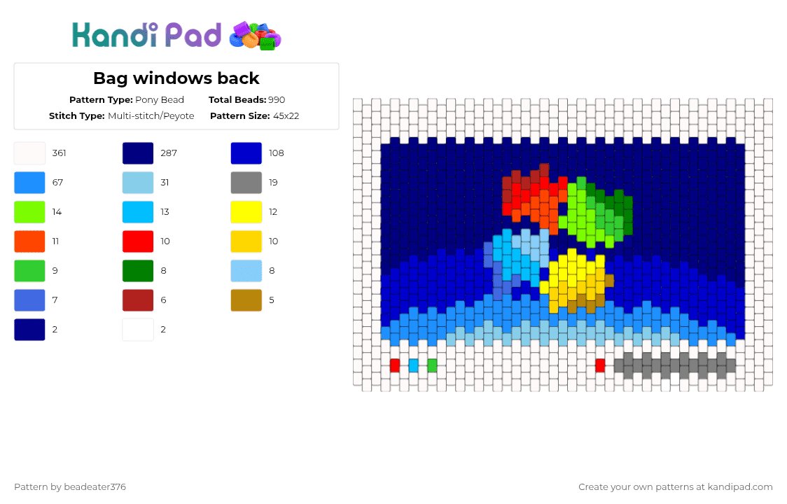 Bag windows back - Pony Bead Pattern by beadeater376 on Kandi Pad - white,purple,light blue,windows,bag,computer,futiger aero