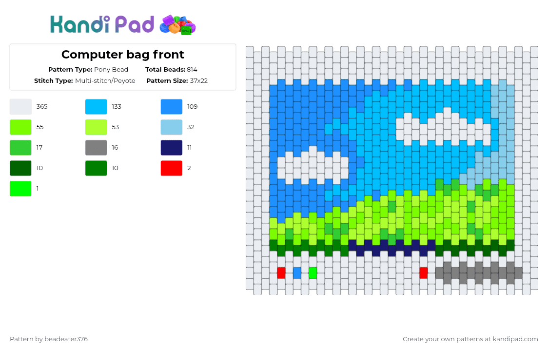 Computer bag front - Pony Bead Pattern by beadeater376 on Kandi Pad - white,green,light blue,bag,futiger auro,computer