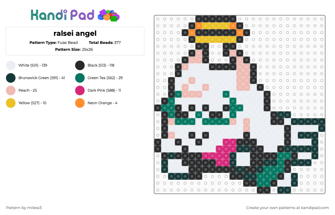 ralsei angel - Fuse Bead Pattern by milesx3 on Kandi Pad - white,beige,teal