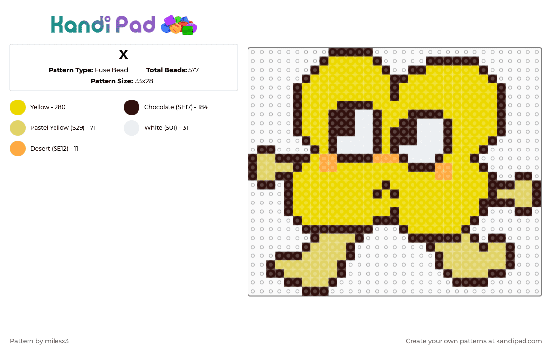 X - Fuse Bead Pattern by milesx3 on Kandi Pad - brown,yellow