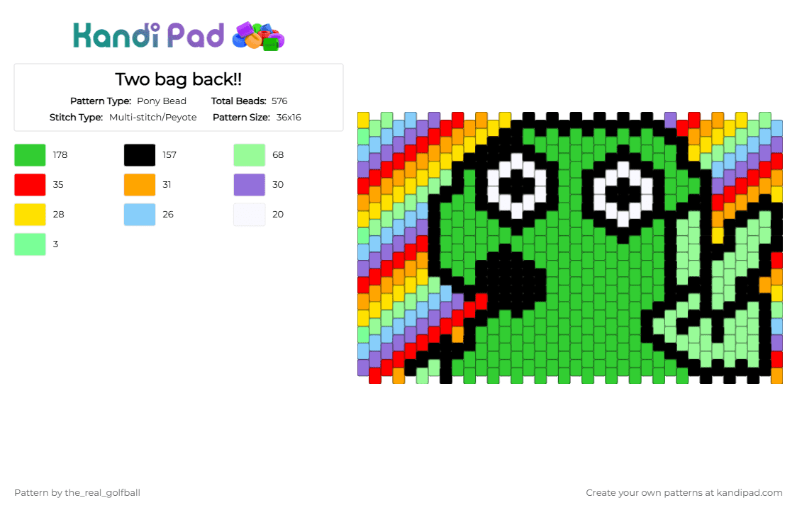 Two bag back!! - Pony Bead Pattern by the_real_golfball on Kandi Pad - teal,green,tpot,two,bfdi,bfb,osc