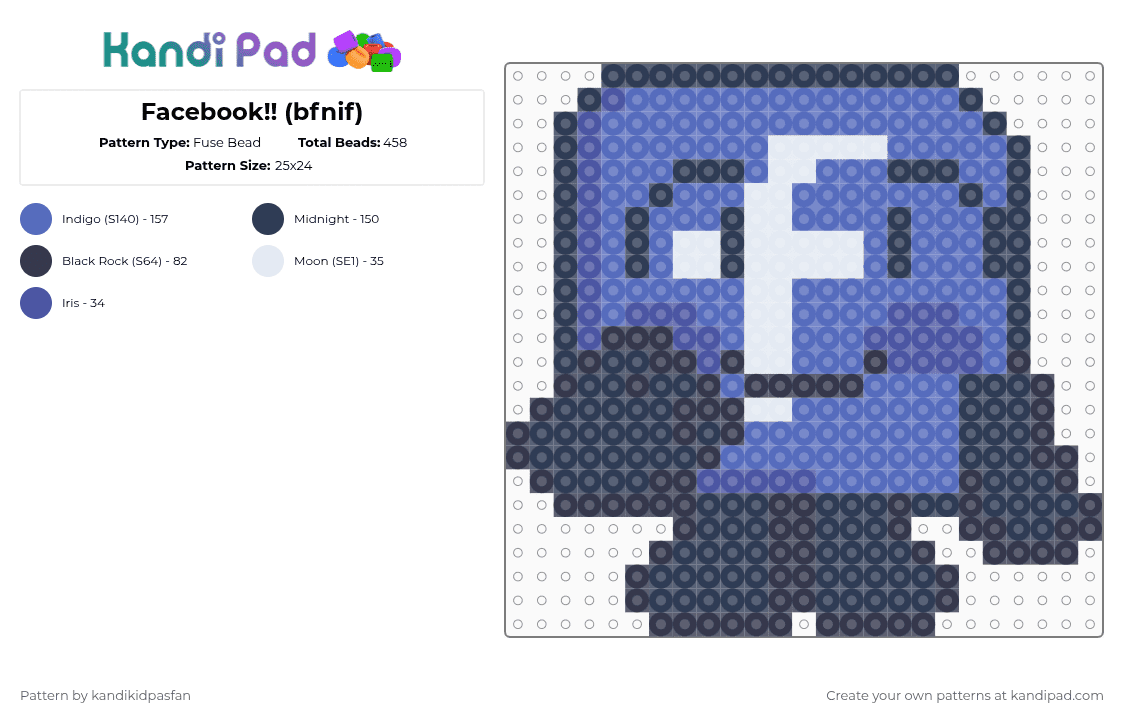 Facebook!! (bfnif) - Fuse Bead Pattern by kandikidpasfan on Kandi Pad - blue,purple