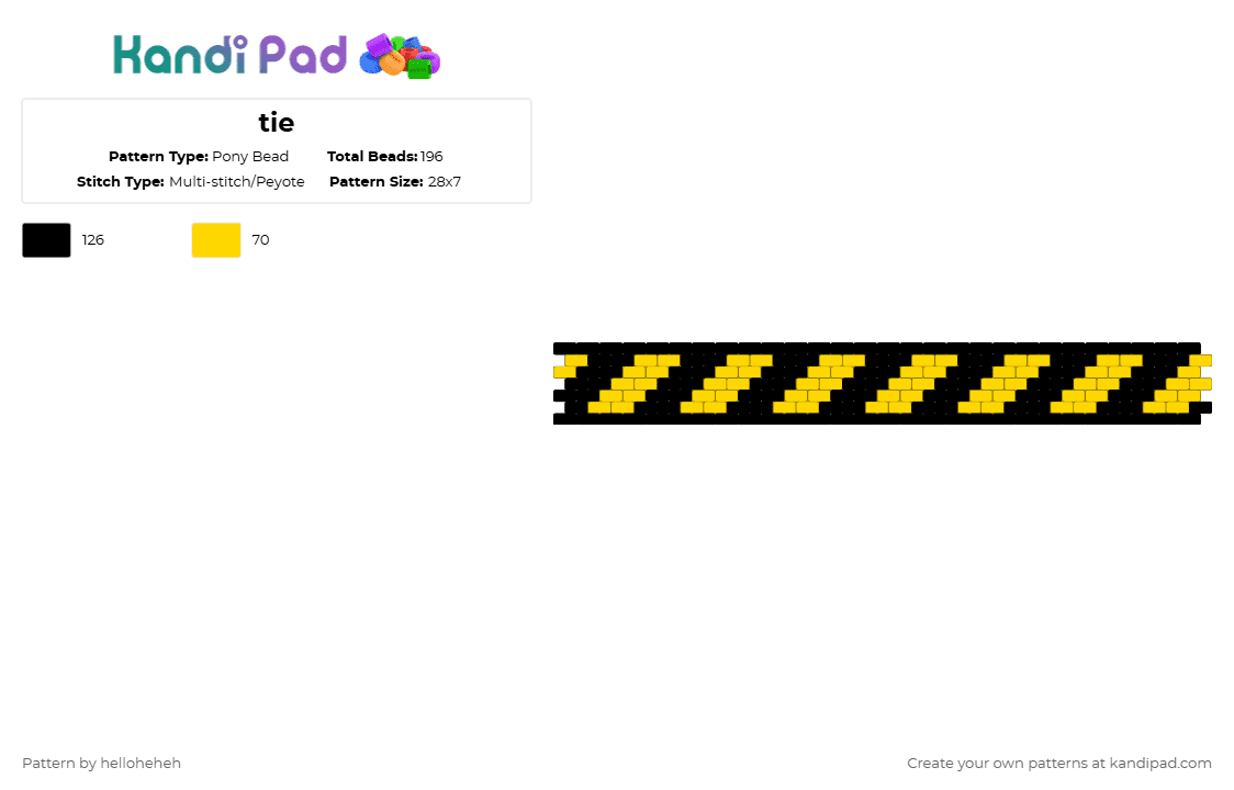 tie - Pony Bead Pattern by helloheheh on Kandi Pad - black,yellow