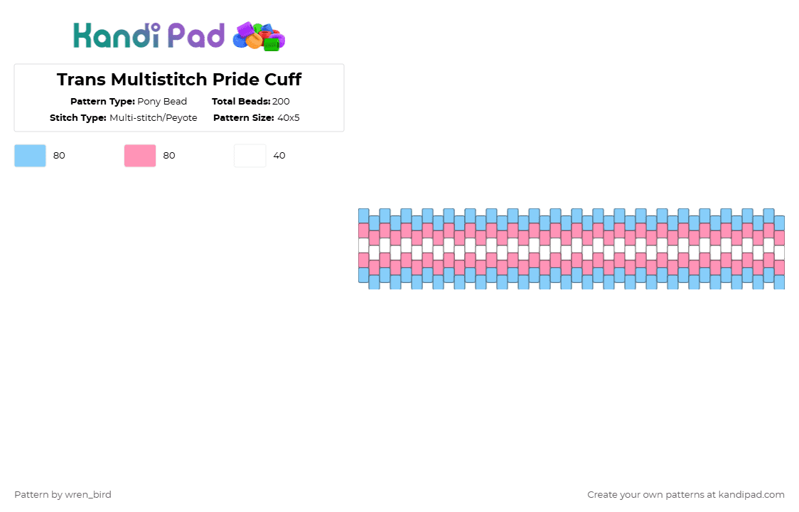 Trans Multistitch Pride Cuff - Pony Bead Pattern by wren_bird on Kandi Pad - light blue,pink