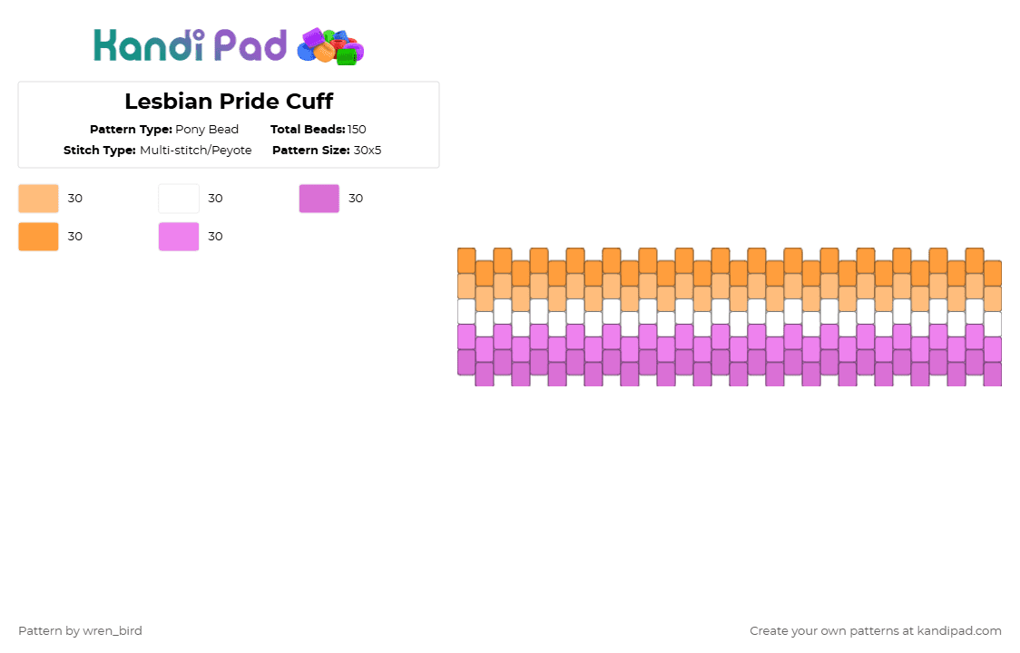 Lesbian Pride Cuff - Pony Bead Pattern by wren_bird on Kandi Pad - orange,pink