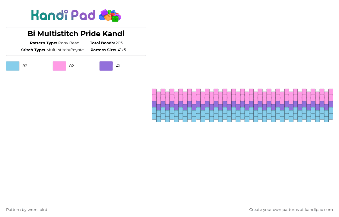 Bi Multistitch Pride Kandi - Pony Bead Pattern by wren_bird on Kandi Pad - light blue,pink