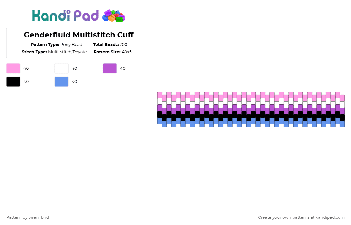 Genderfluid Multistitch Cuff - Pony Bead Pattern by wren_bird on Kandi Pad - pink,light blue