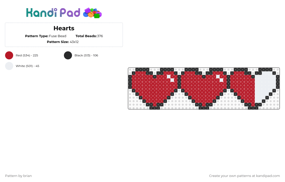 Hearts - Fuse Bead Pattern by brian on Kandi Pad - hearts,life,gaming,red