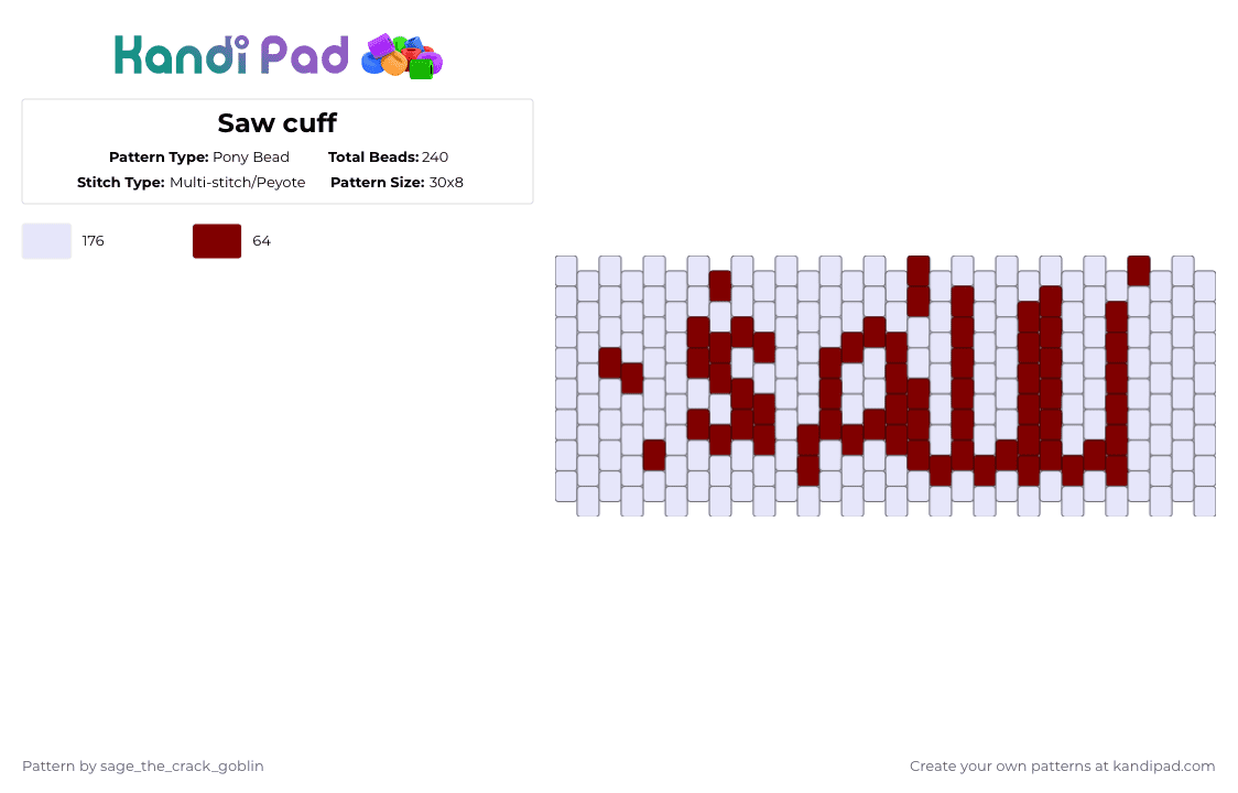 Saw cuff - Pony Bead Pattern by xx_pierced_princess_xx on Kandi Pad - brown,white,saw,saw movie,cuff,saw cuff,movie,movie cuff,saw movie cuff,logo