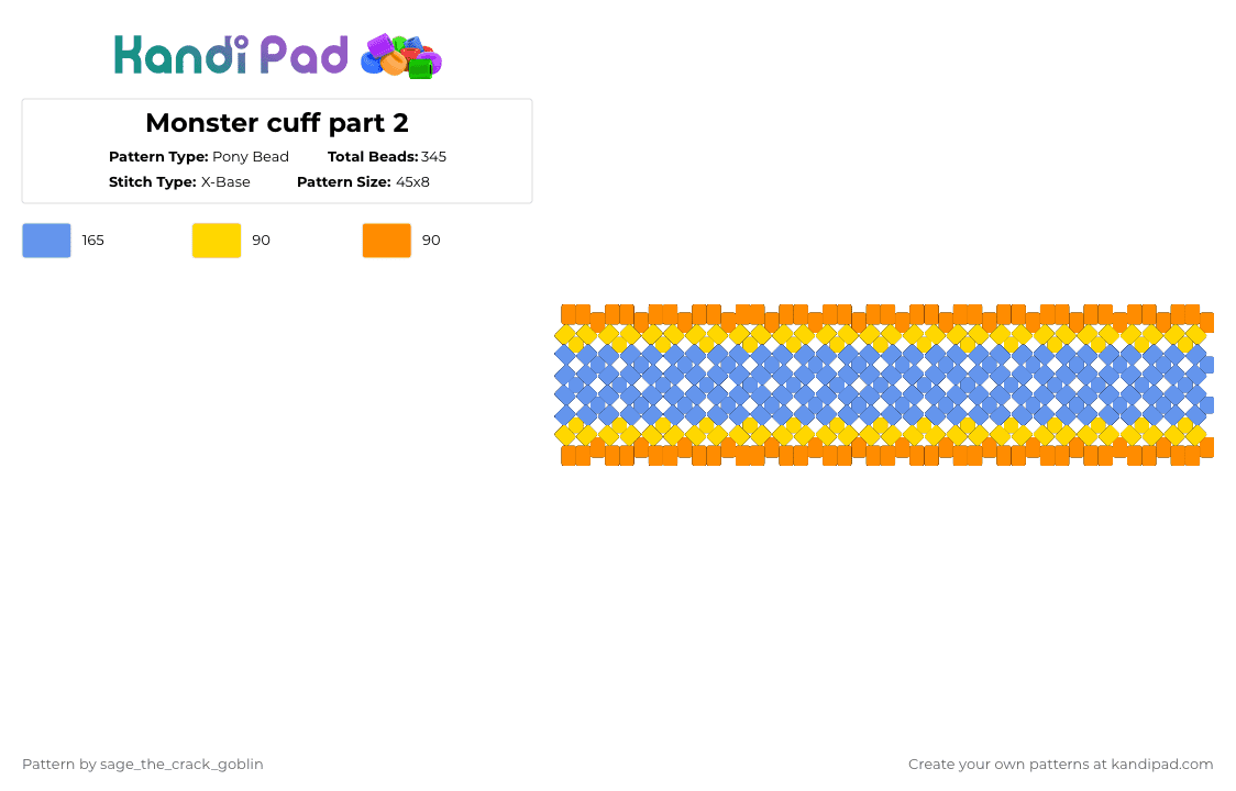 Monster cuff part 2 - Pony Bead Pattern by xx_pierced_princess_xx on Kandi Pad - light blue,monster,cuff,mango,mango loco,monster cuff,mango loco cuff,x base,rotator